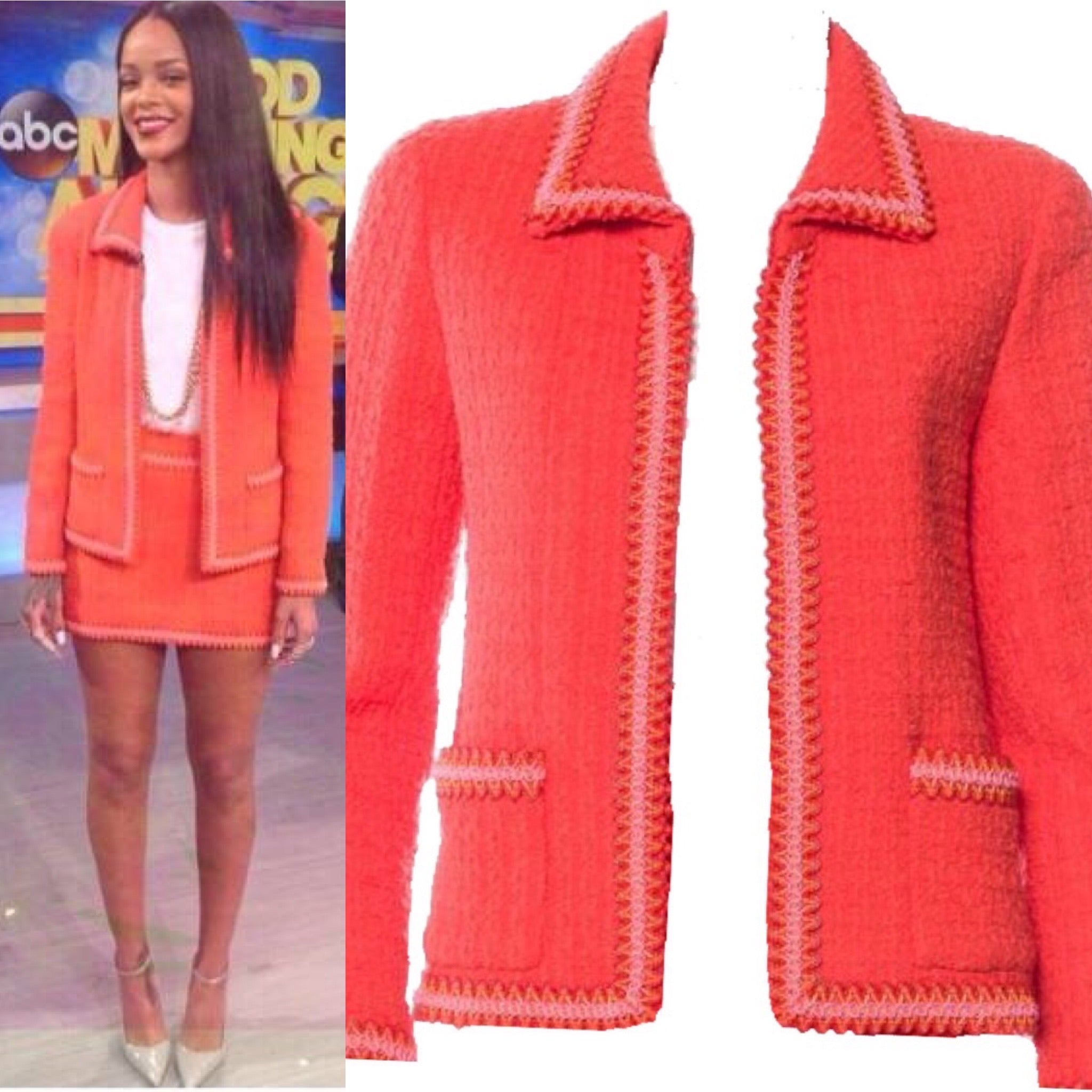 94P, 1994 Spring Extremely Rare! Vintage Chanel Orange Tweed Scobido Trim Boucle  Jacket FR 36 US 4