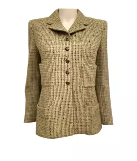 97A, 1997 Fall Vintage Chanel Green Tweed Jacket FR 42 US 6/8