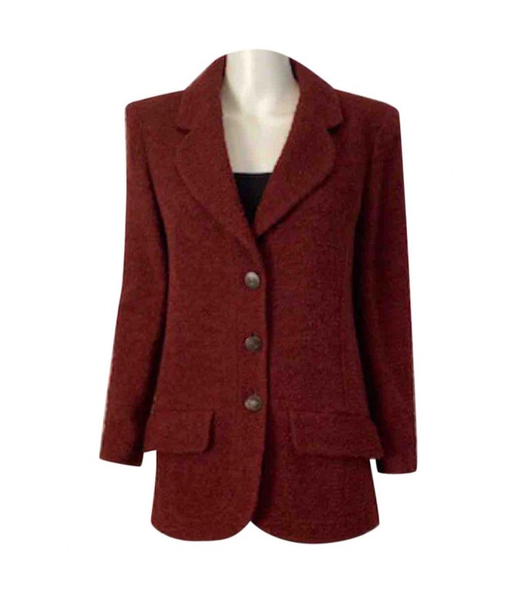 97A, 1997 Fall Vintage Chanel Mahogany Rust Boucle Blazer Jacket FR 38