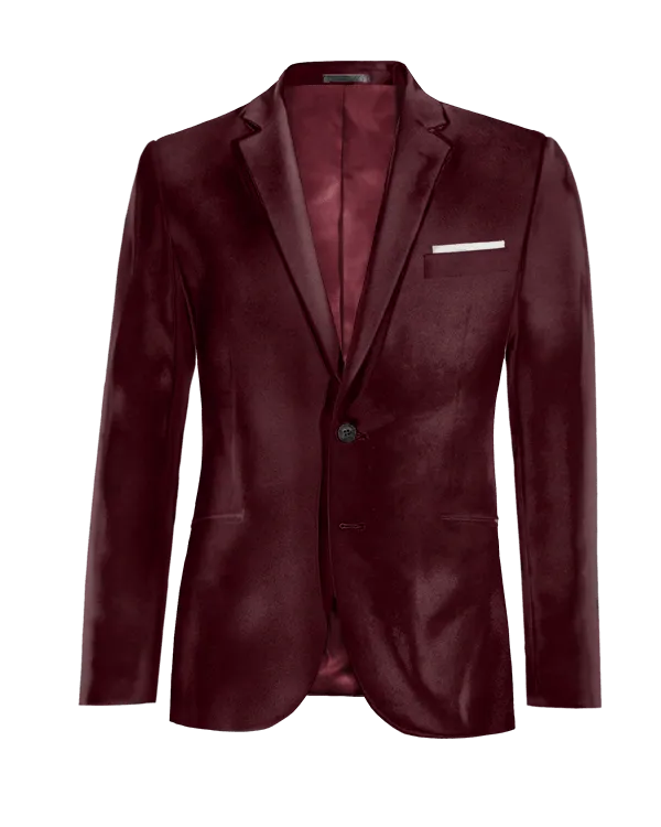  Blazer burdeos de terciopelo slim fit y con pañuelo