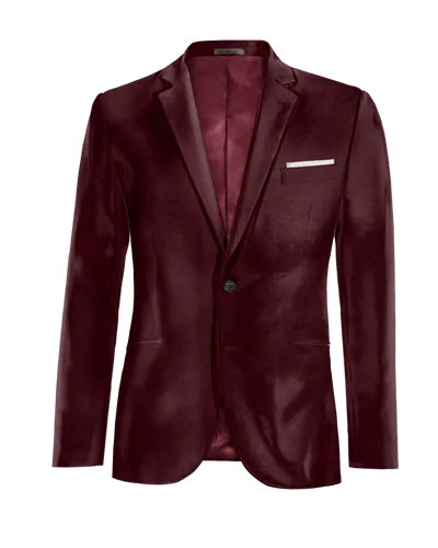  Blazer burdeos de terciopelo slim fit y con pañuelo