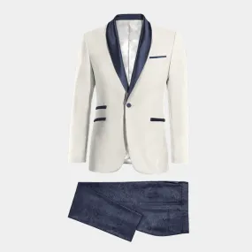  Blazer Esmoquin marfil con solapa en azul slim fit y pantalón azul