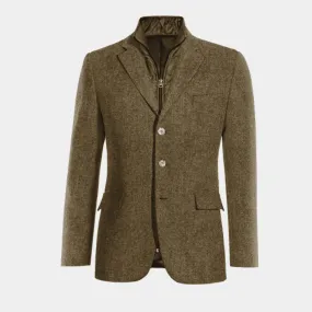  Blazer marrón de donegal tweed esencial de 3 botones