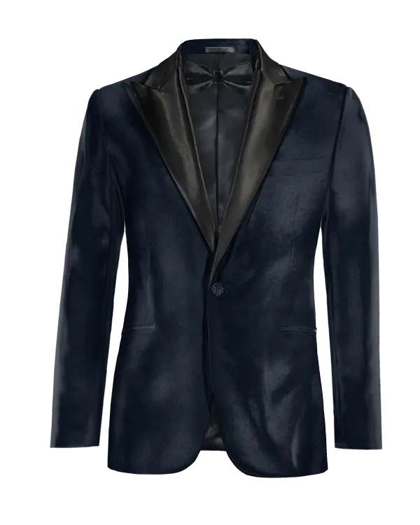  Blazer Tuxedo azul marino de terciopelo solapa en pico