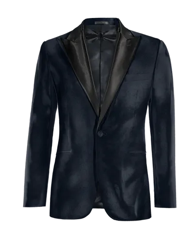  Blazer Tuxedo azul marino de terciopelo solapa en pico