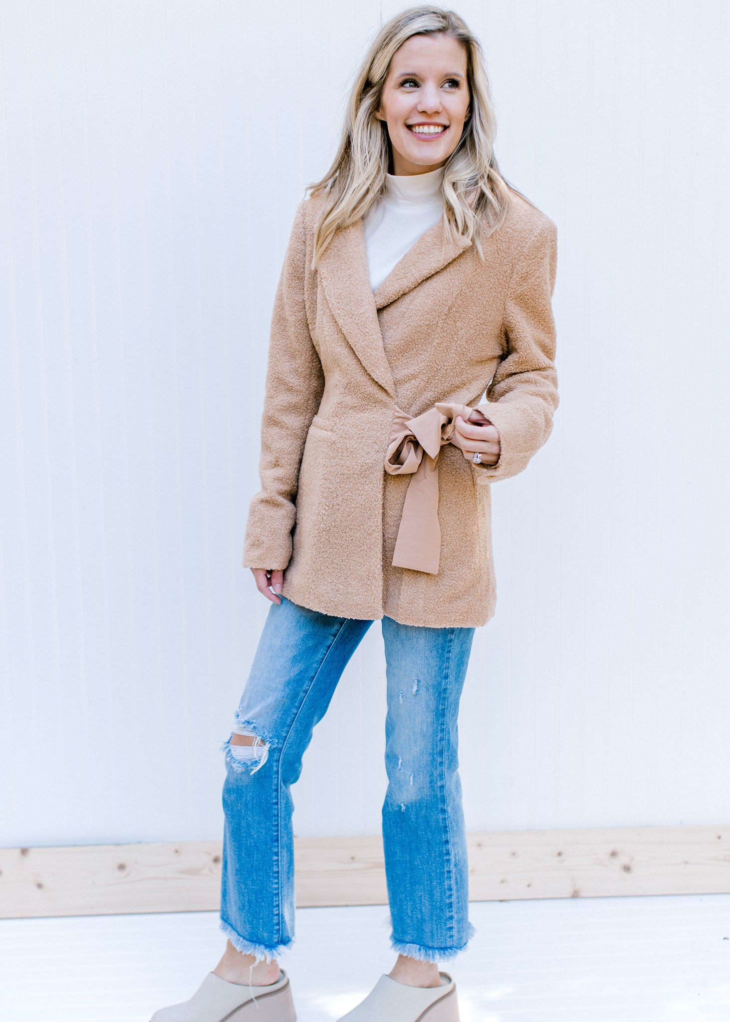 Camel Side Tie Coat