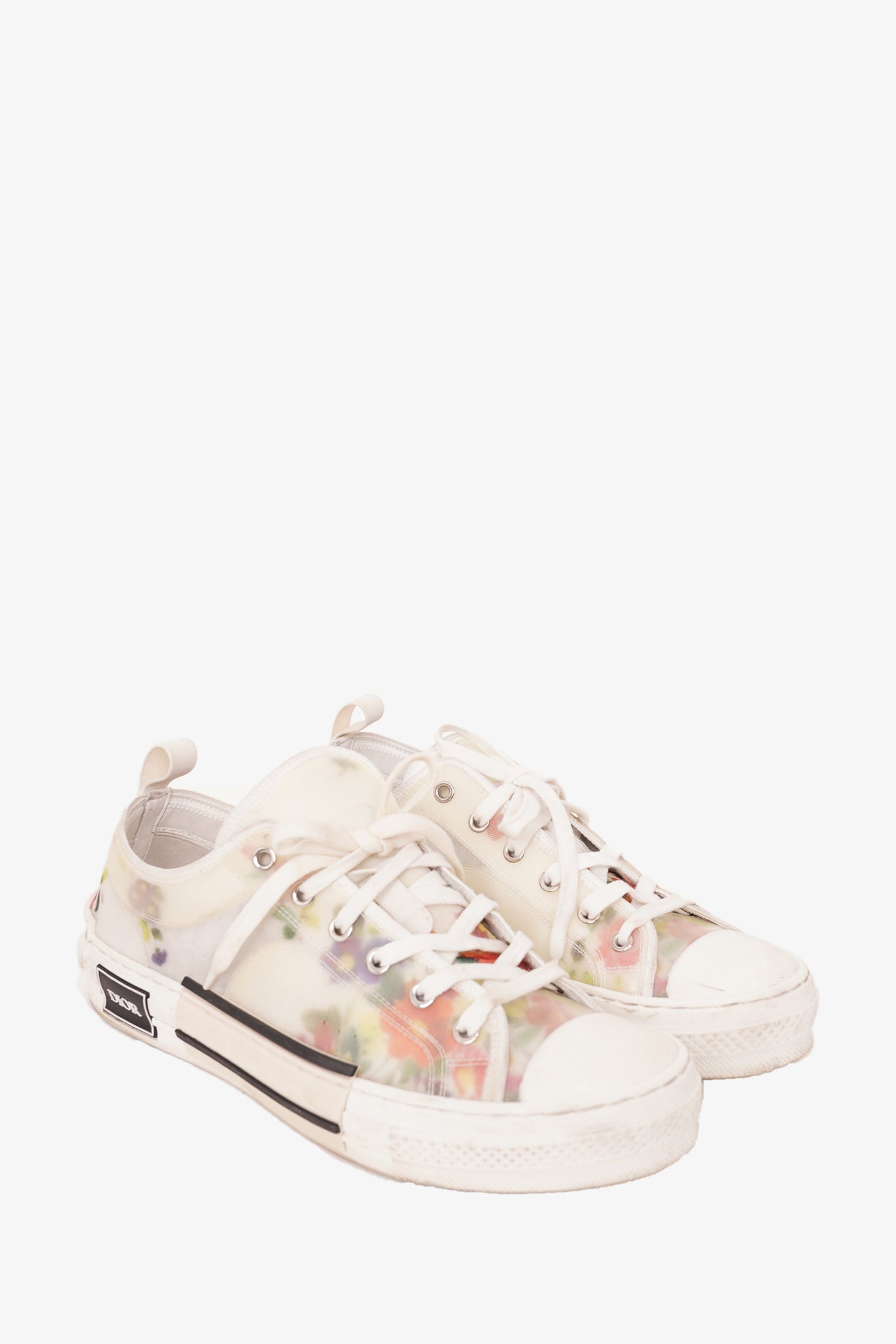 Christian Dior White Low Top B23 Oblique Flower Sneakers Size 42