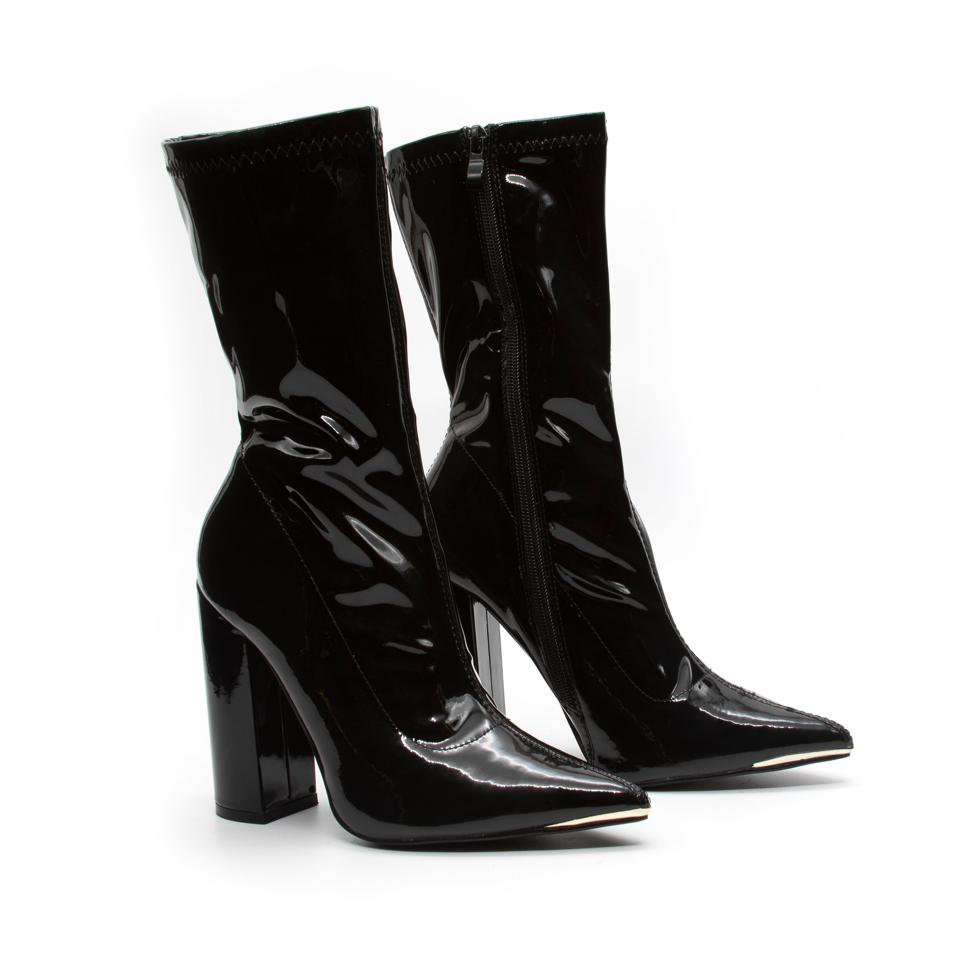 Chunky Patent Side Zipper Boots