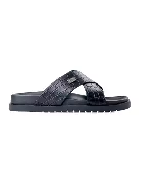 Cross Strap Riliv Sandal - Black Croco Leather