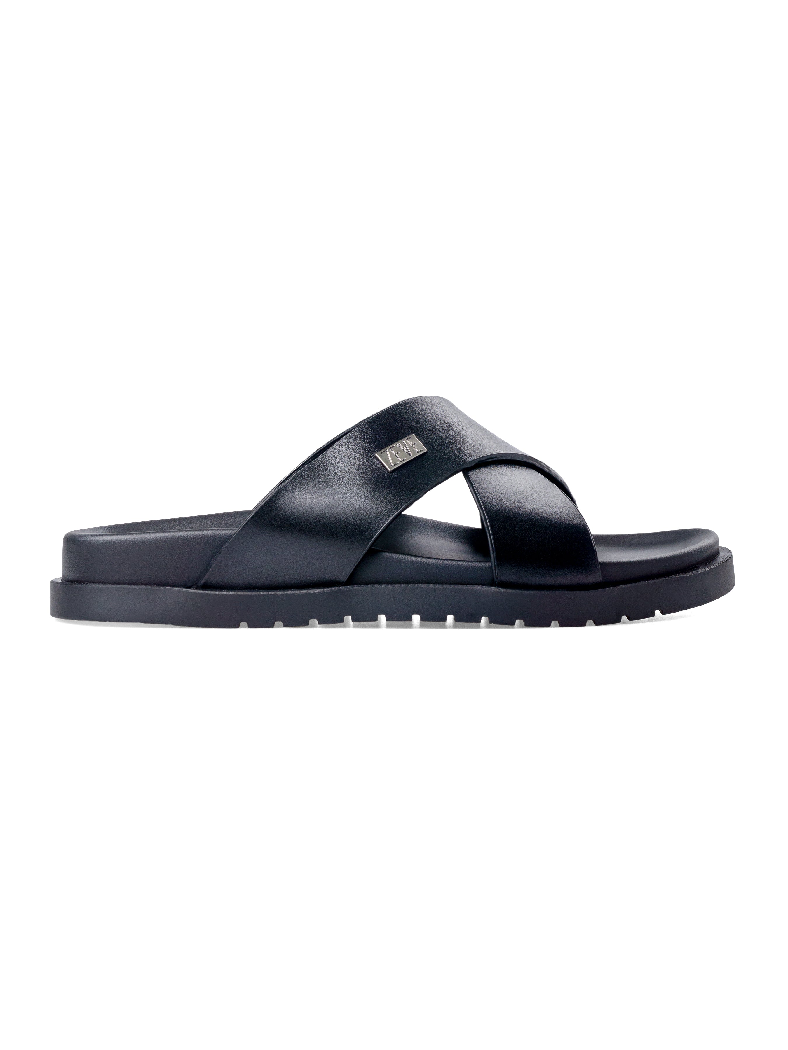 Cross Strap Riliv Sandal - Black Leather