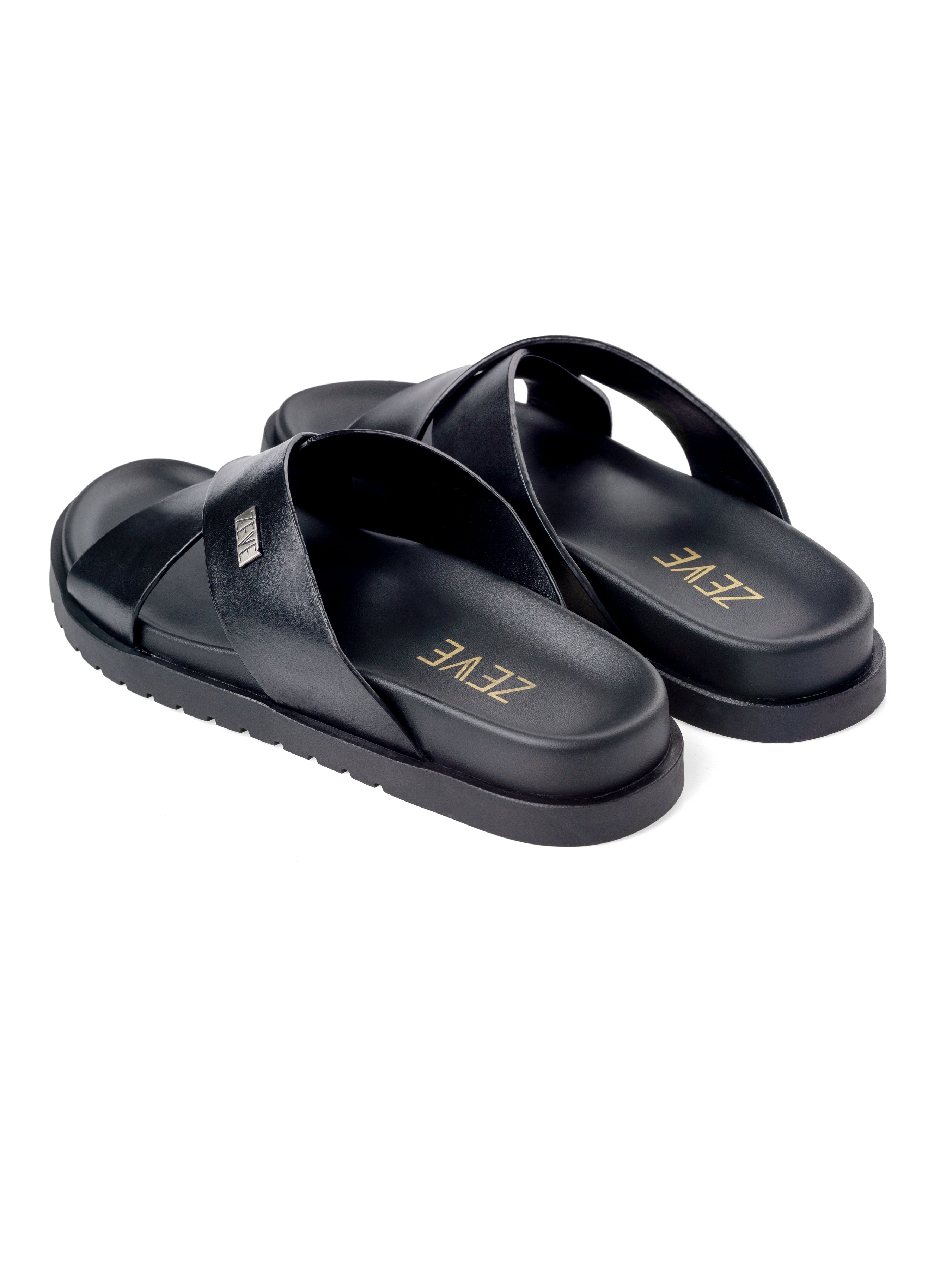 Cross Strap Riliv Sandal - Black Leather