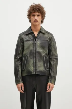 Daily Paper leather jacket Silence Monogram Leather Jacket men's green color 2421013