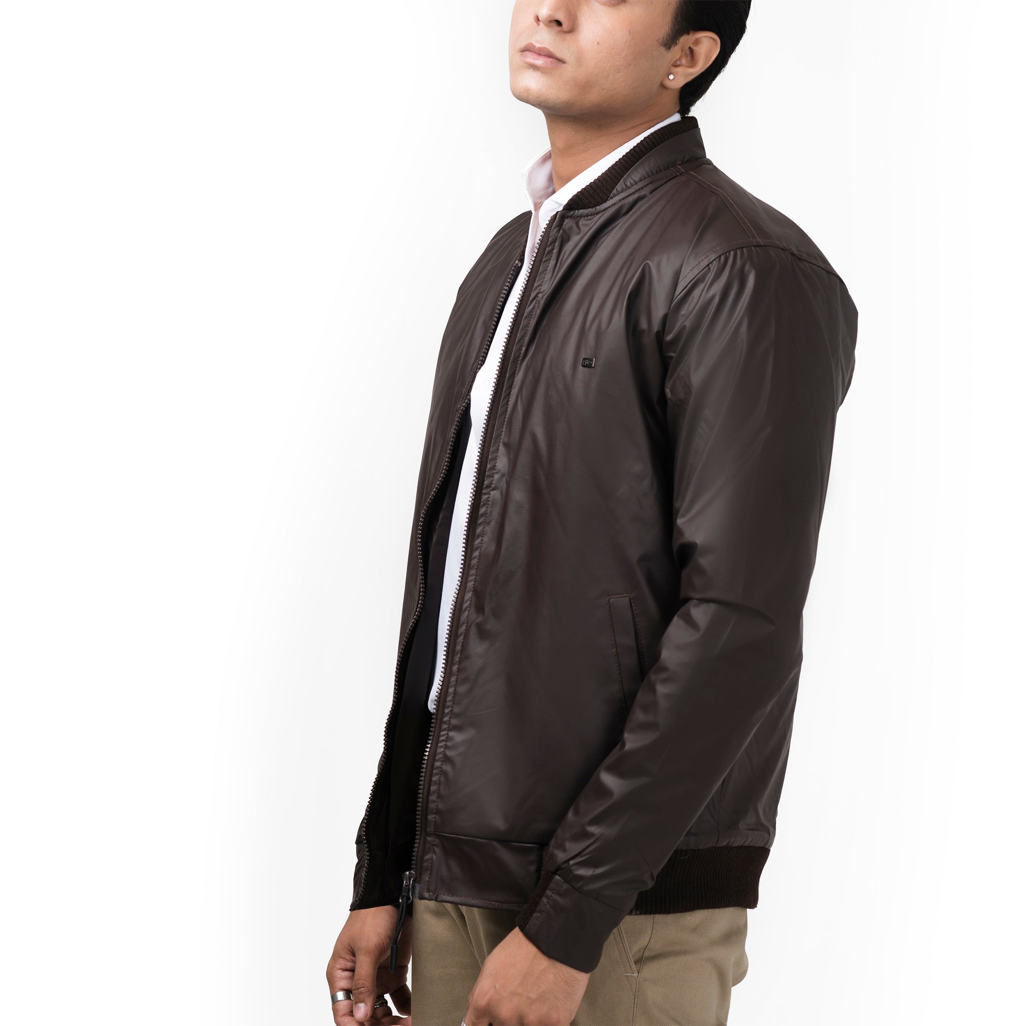 Double Collar Rexine Jacket-Brown