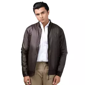 Double Collar Rexine Jacket-Brown