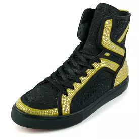 FI-2402 Black Gold Rhinestones High Top Sneakers