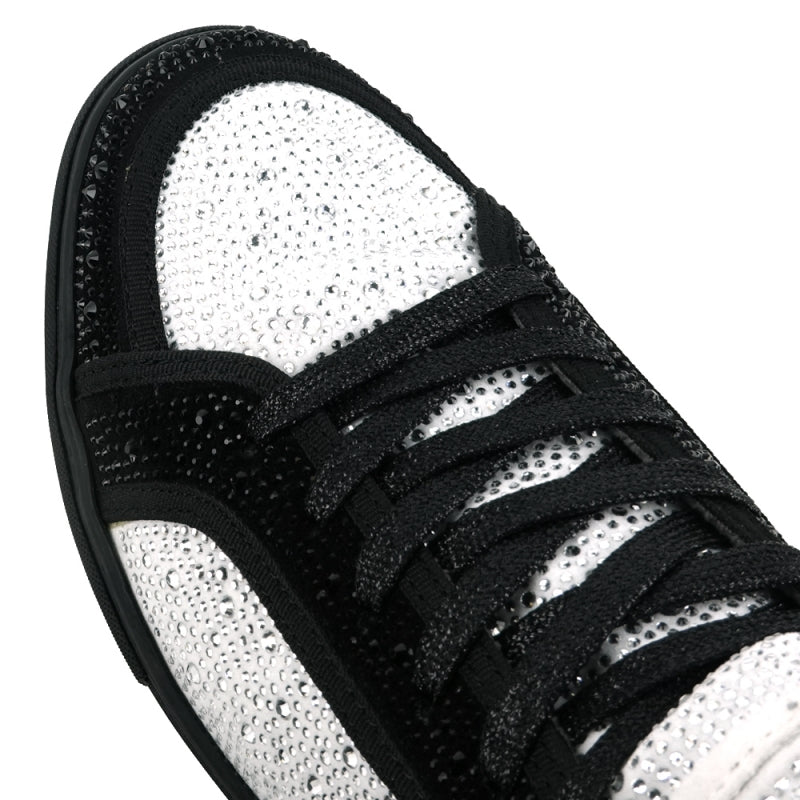 FI-2402 Black White Rhinestones High Top Sneakers