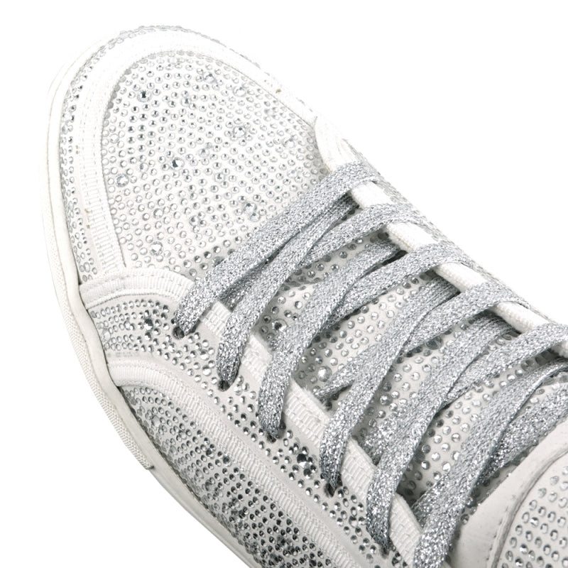 FI-2402 White Rhinestones High Top Sneakers