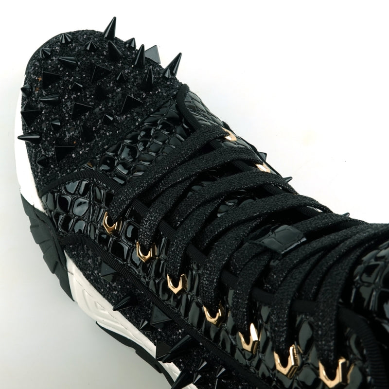 FI-2405 Black Spikes High Top Sneakers Encore by Fiesso