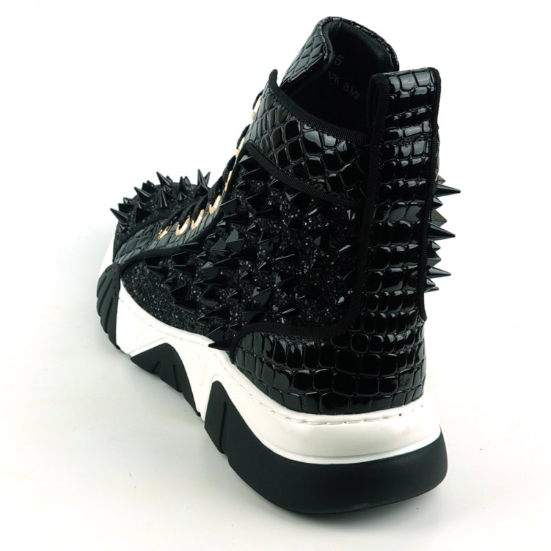 FI-2405 Black Spikes High Top Sneakers Encore by Fiesso