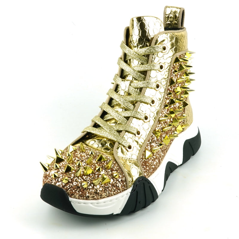 FI-2405 Gold Spikes High Top Sneakers Encore by Fiesso