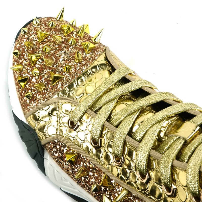 FI-2405 Gold Spikes High Top Sneakers Encore by Fiesso