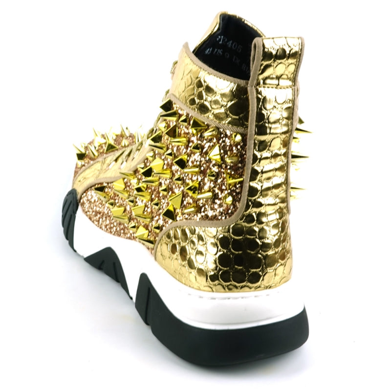 FI-2405 Gold Spikes High Top Sneakers Encore by Fiesso