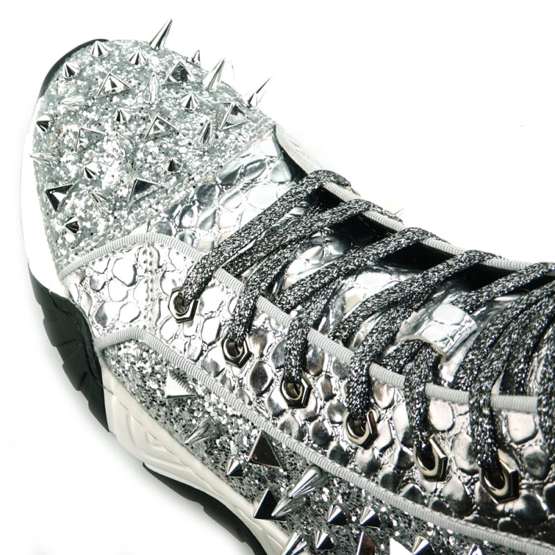 FI-2405 Silver Spikes High Top Sneakers Encore by Fiesso