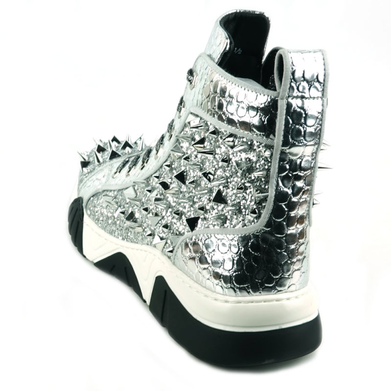 FI-2405 Silver Spikes High Top Sneakers Encore by Fiesso