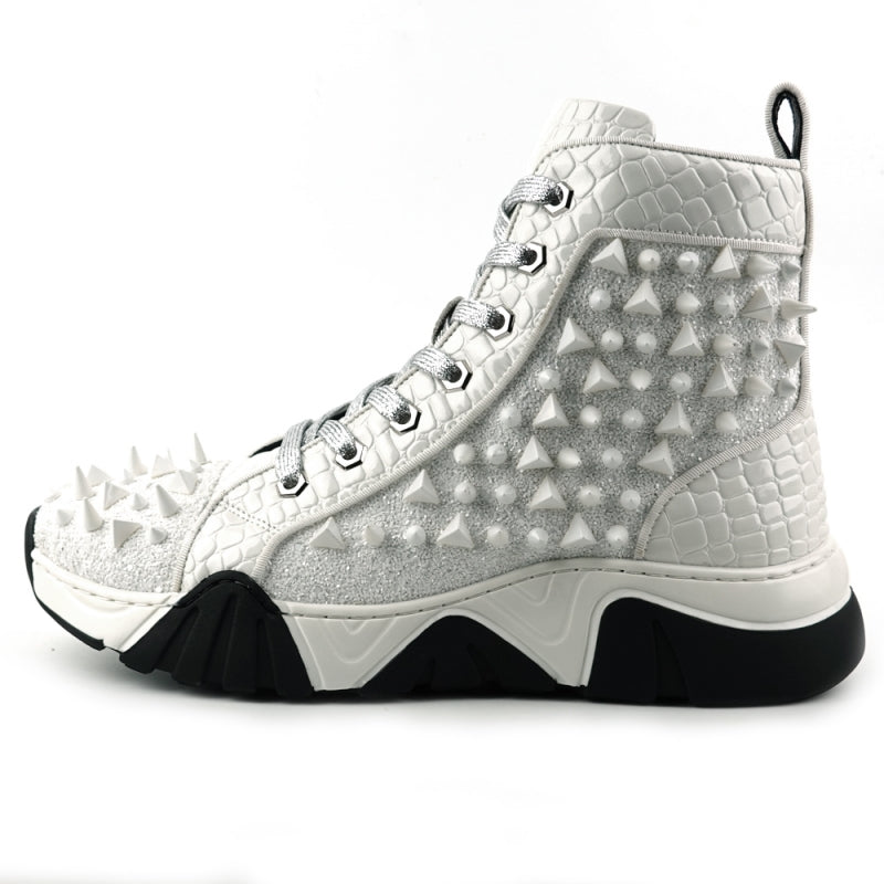 FI-2405 White Spikes High Top Sneakers Encore by Fiesso