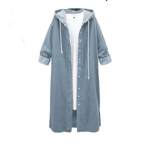 Hooded Long-sleeved Denim Jacket