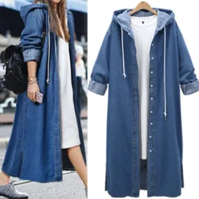 Hooded Long-sleeved Denim Jacket