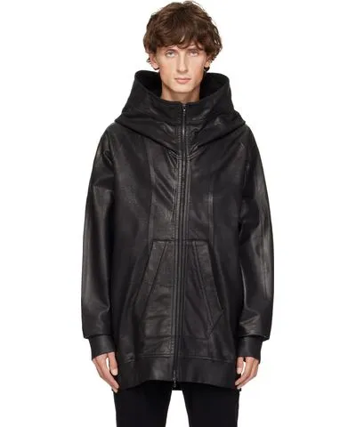 Julius Black Coated Hooded Jacket