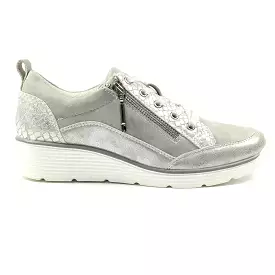 Ladies Lunar Shoes Kiley Trainer Silver Wedge Heel Laced Zip