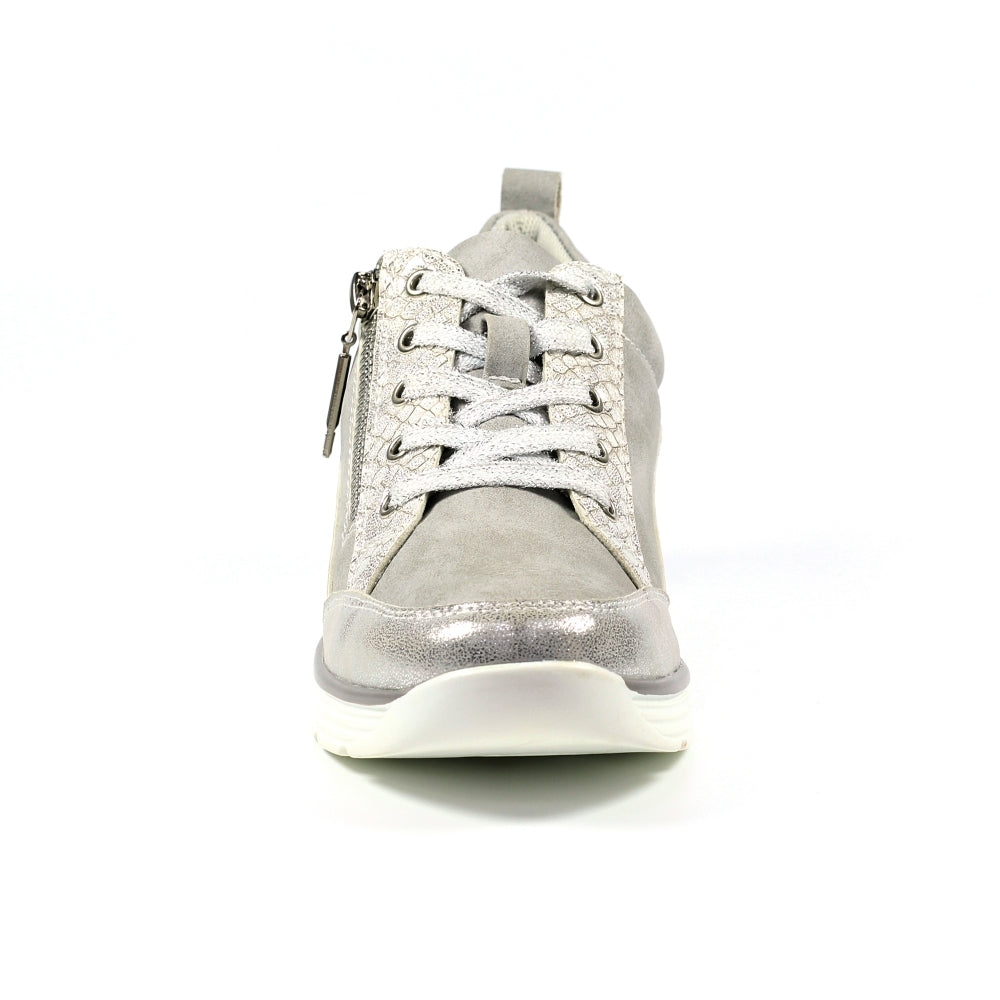 Ladies Lunar Shoes Kiley Trainer Silver Wedge Heel Laced Zip