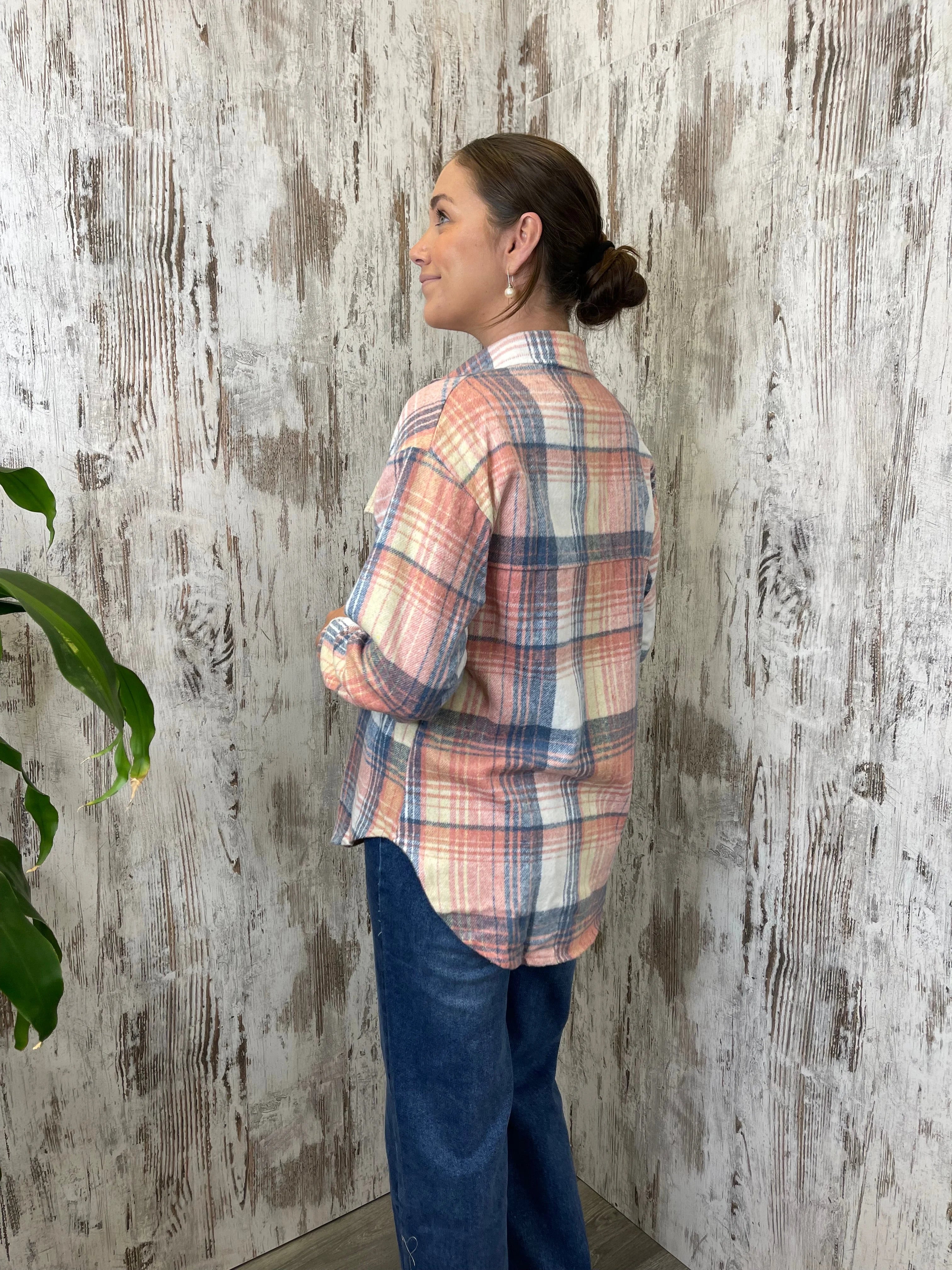 Layla Pink & Blue Plaid Tartan Shacket