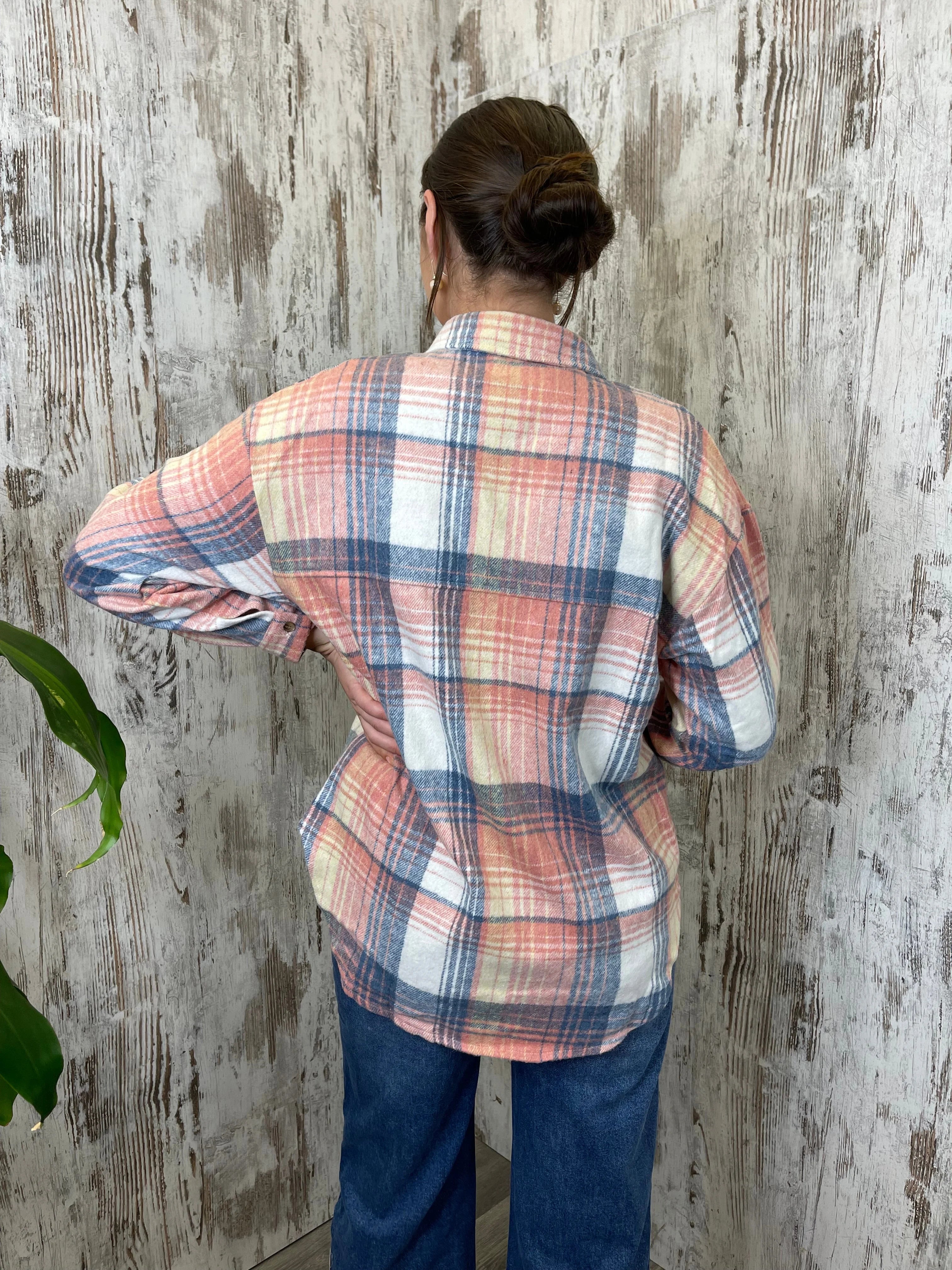 Layla Pink & Blue Plaid Tartan Shacket