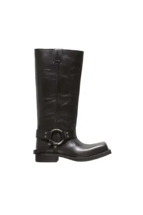 Leather Buckle Boots - Black