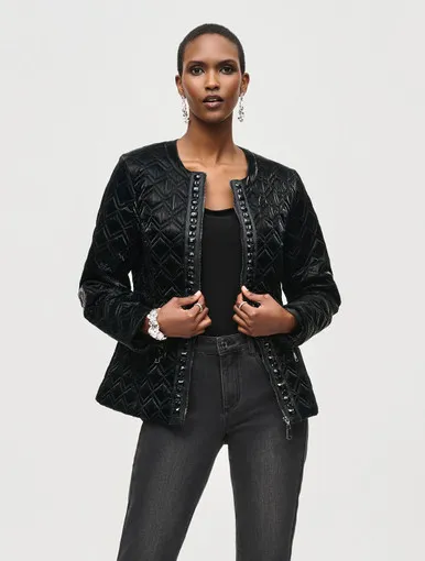 Lightweight Quilted Puffer Coat with Studded Trim | Joseph Ribkoff