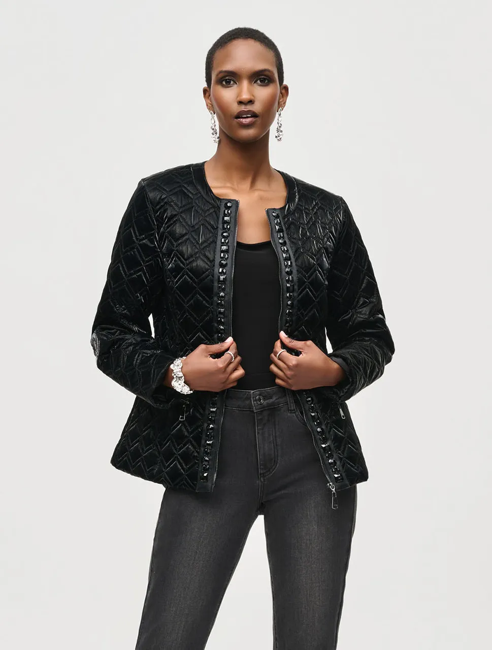 Lightweight Quilted Puffer Coat with Studded Trim | Joseph Ribkoff