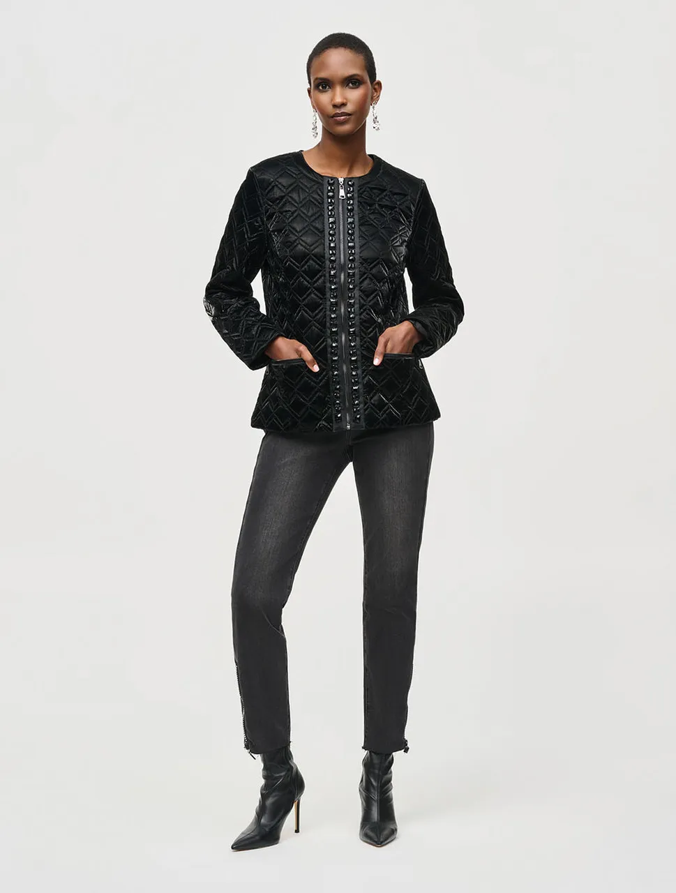 Lightweight Quilted Puffer Coat with Studded Trim | Joseph Ribkoff