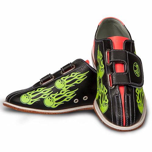 Linds Glow Balls of Fire Mens Velcro Rental Bowling Shoes