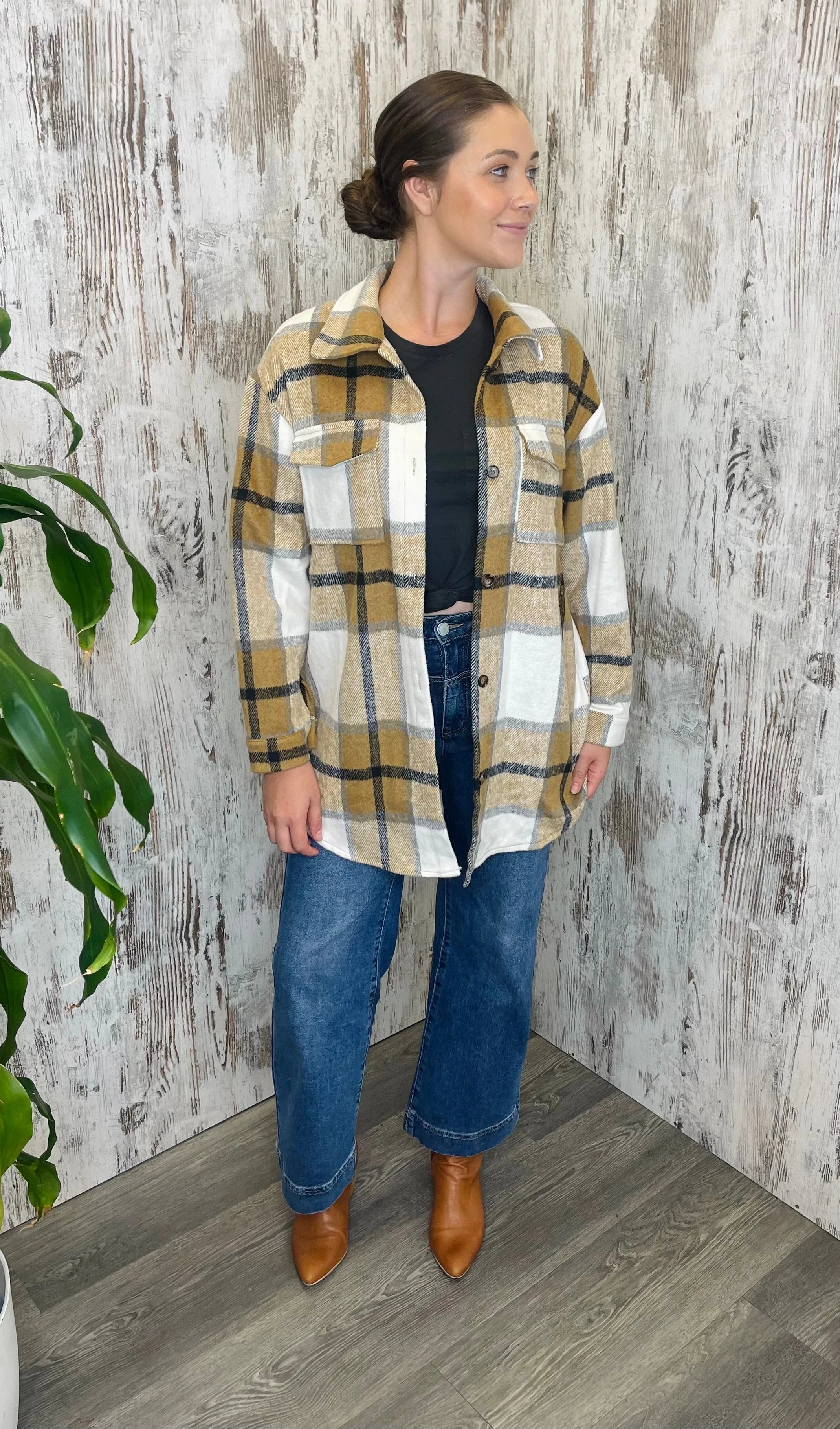 Lucy Beige & Black Plaid Tartan Shacket