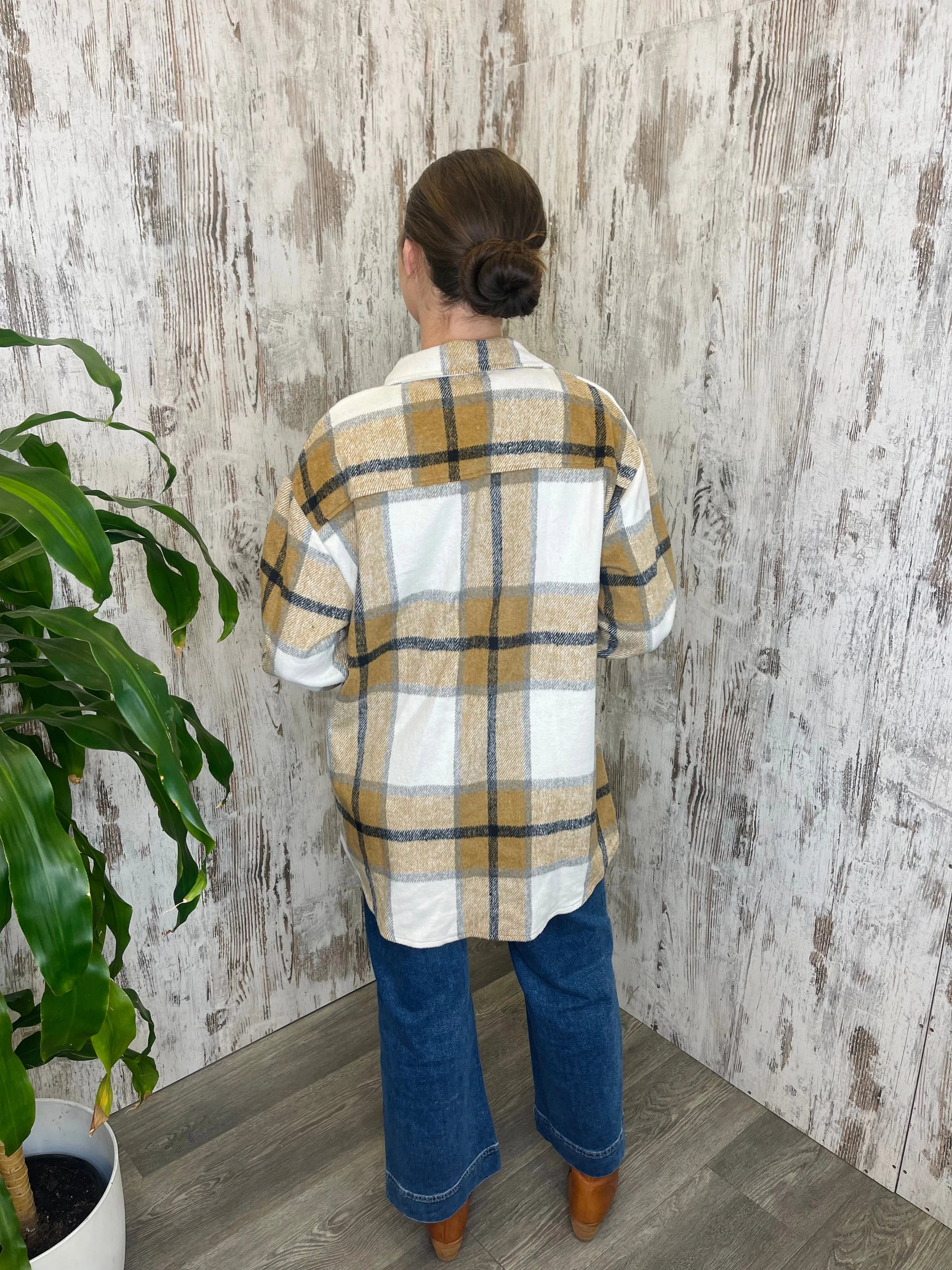 Lucy Beige & Black Plaid Tartan Shacket