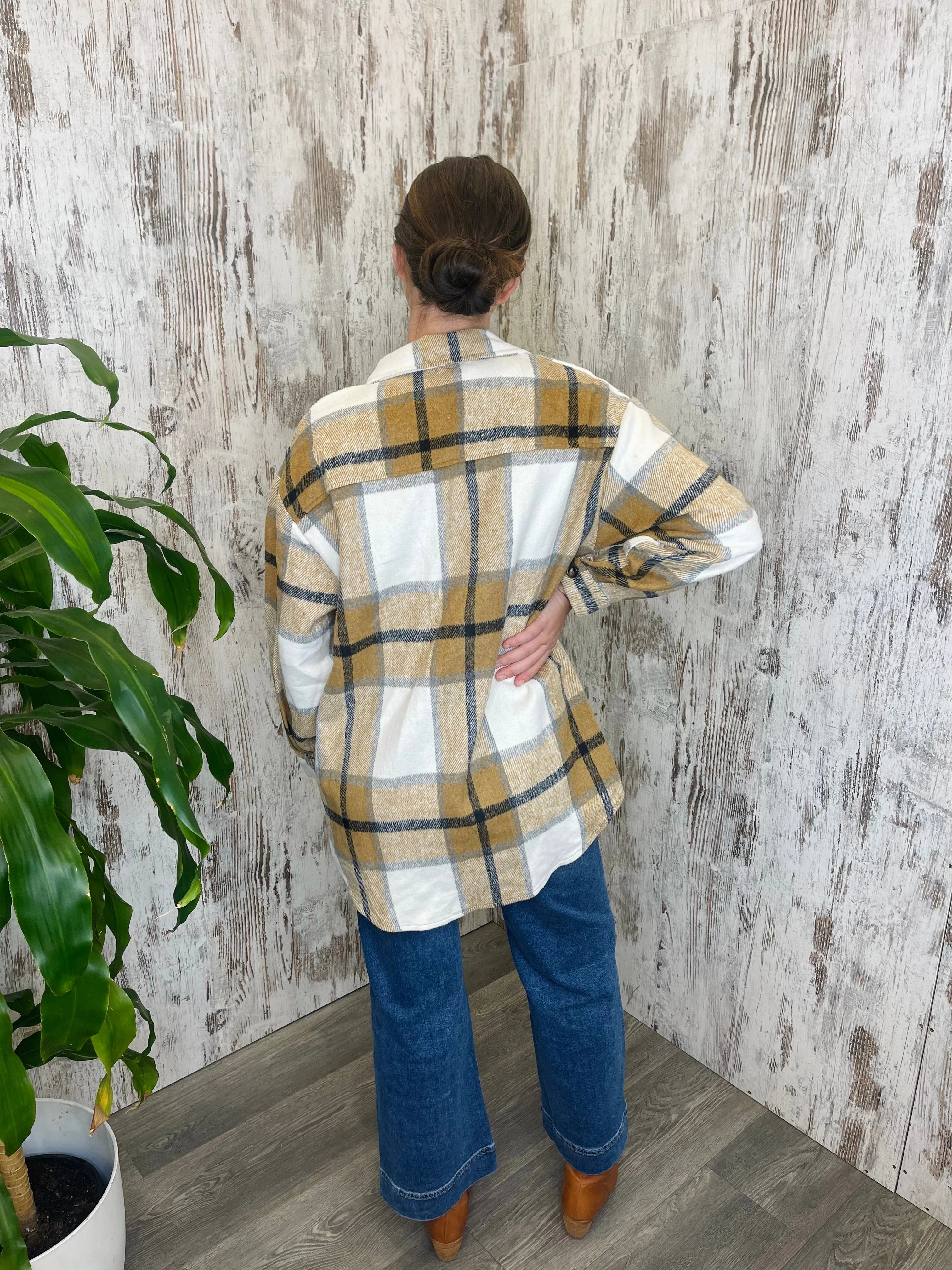 Lucy Beige & Black Plaid Tartan Shacket