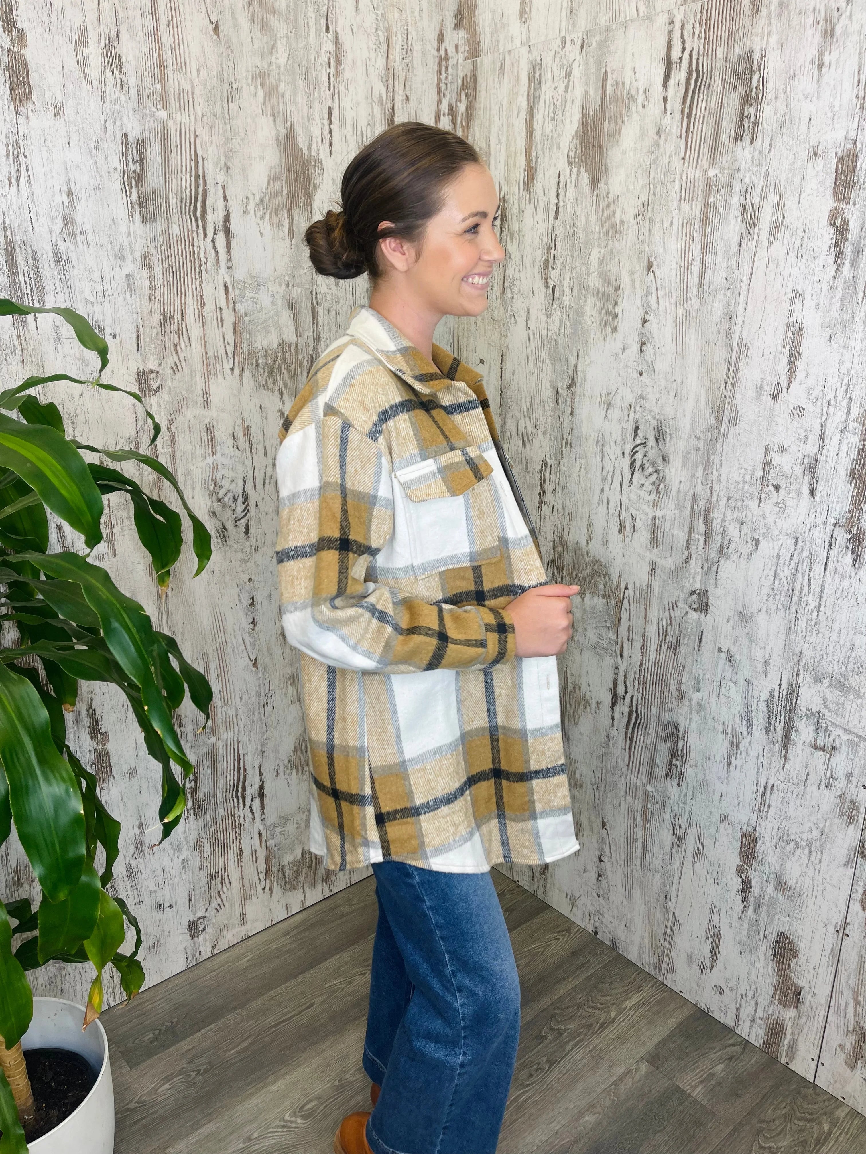 Lucy Beige & Black Plaid Tartan Shacket