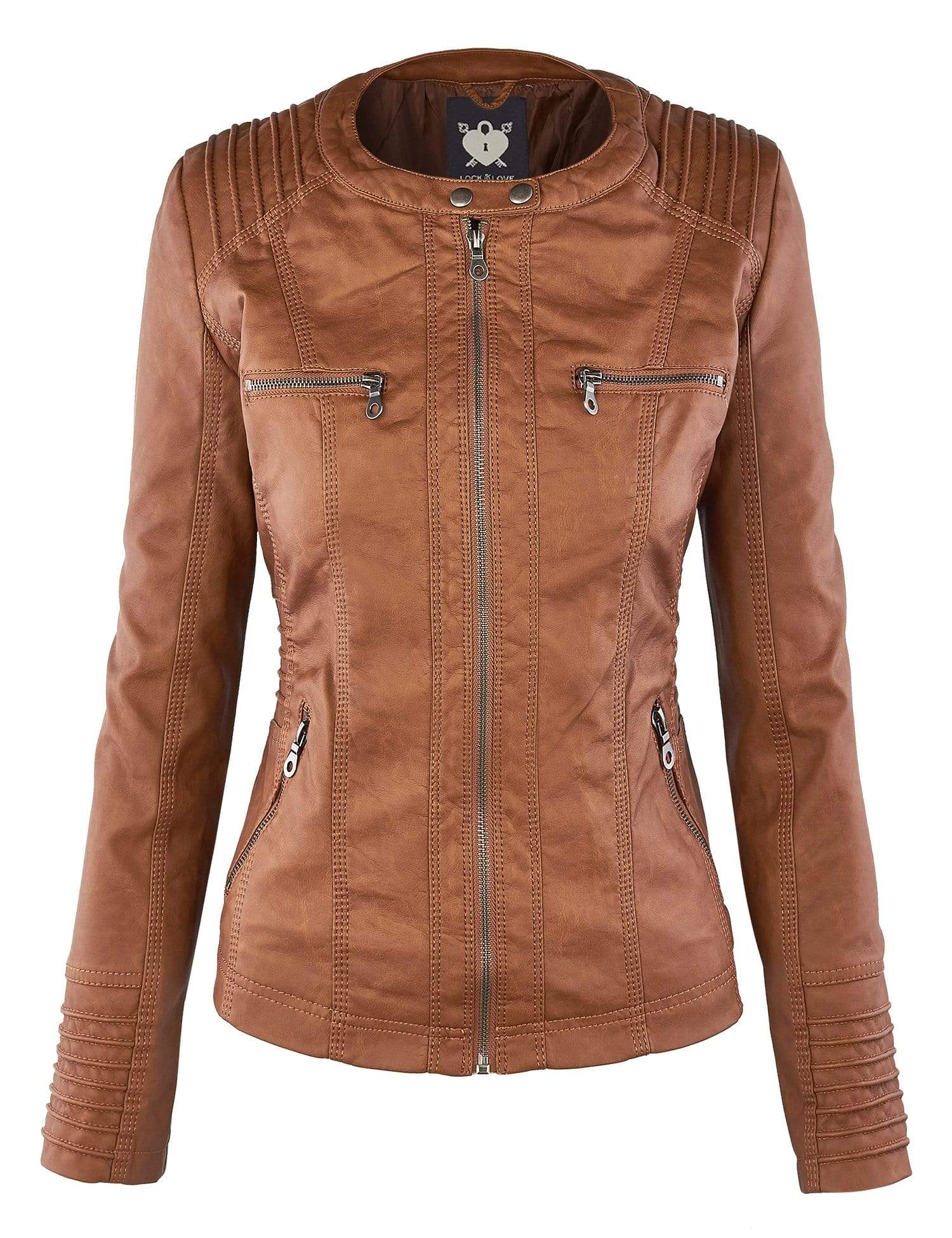 Made By Johnny MBJ Womens Faux Leather Motorcycle Jacket with Hoodie