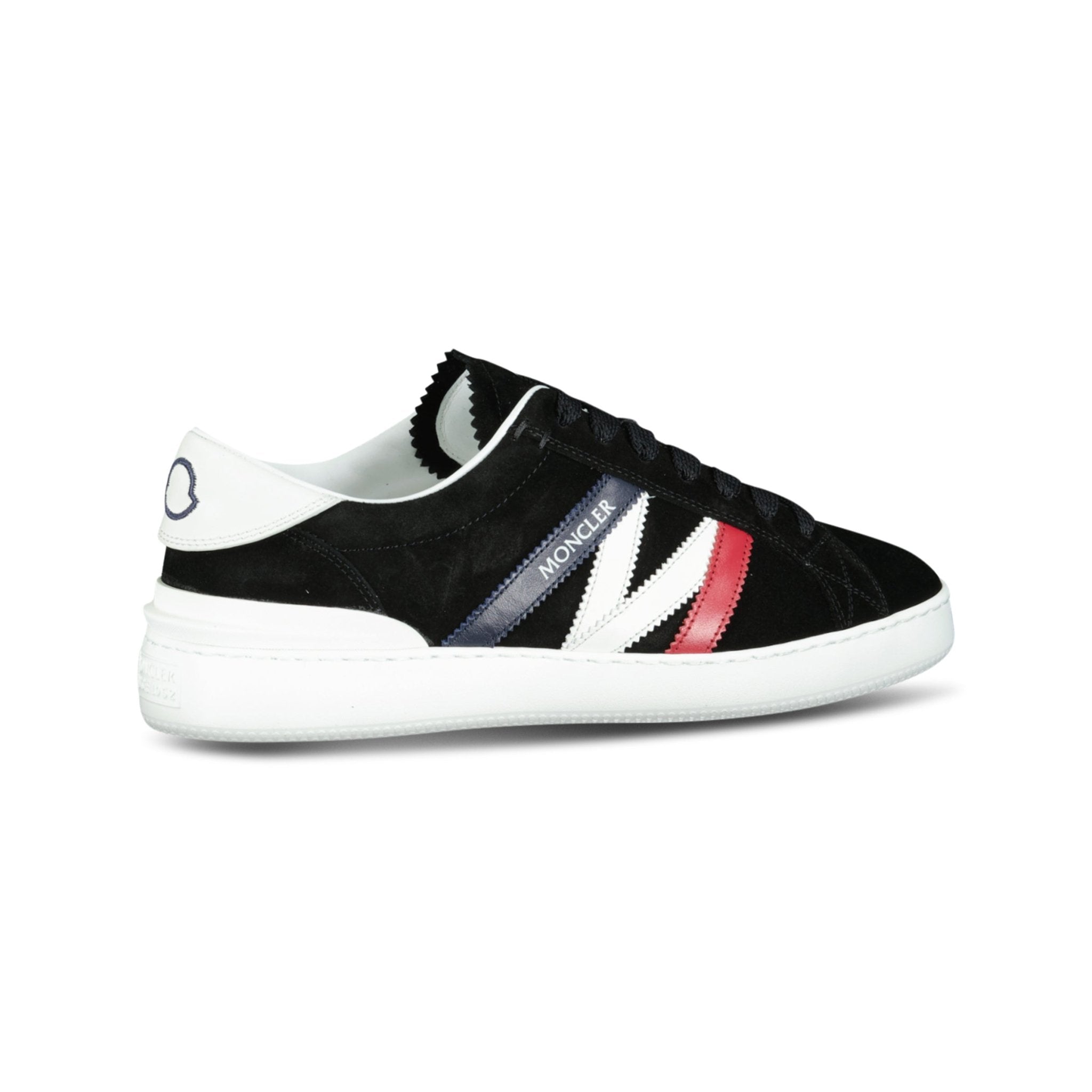 MONCLER MONACO SUEDE TRAINERS BLACK / WHITE / RED