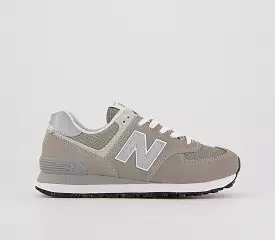 New Balance 574 Grey White Green Leaf Trainers