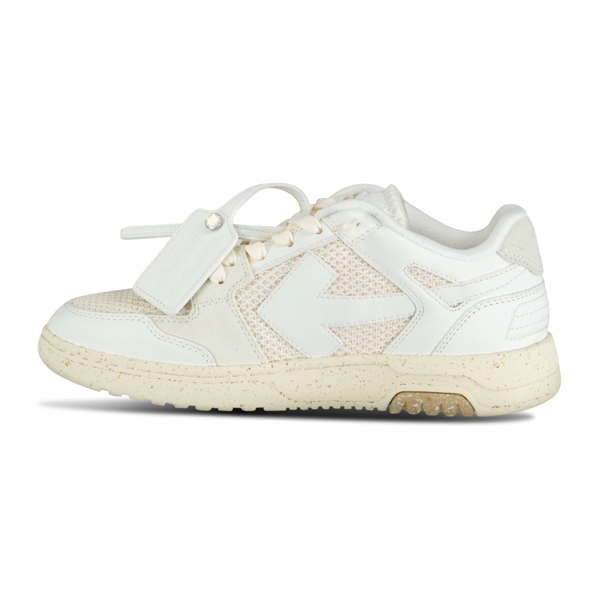 OFF-WHITE OUT OF OFFICE CALF LEATHER & MESH TRAINER WHITE & CREAM