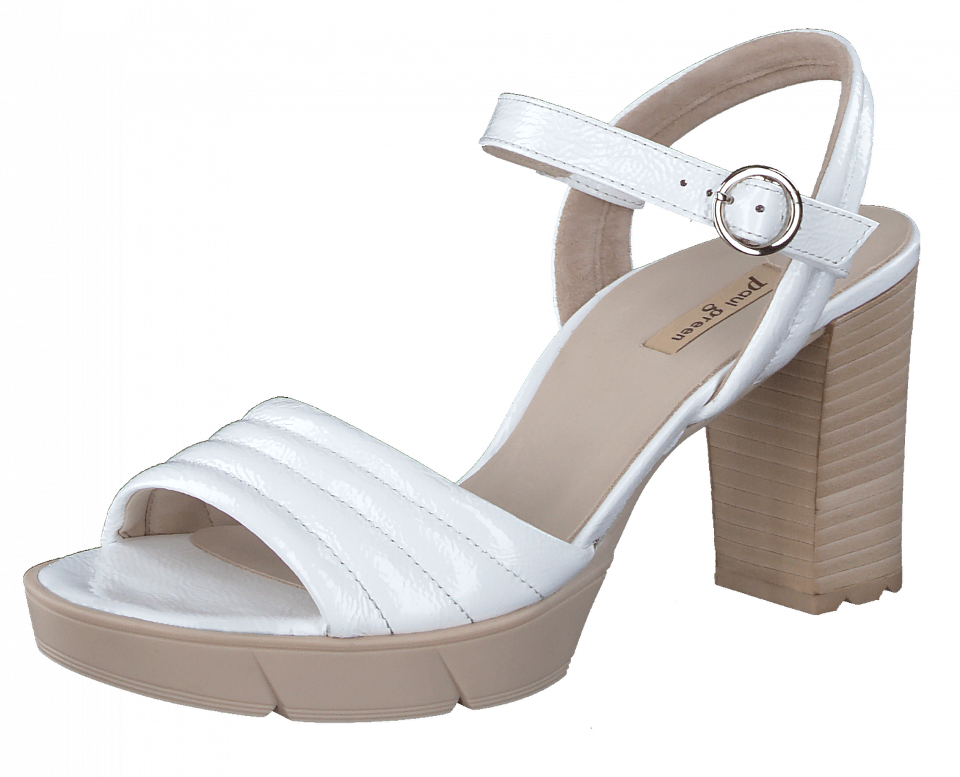 PAUL GREEN 7928 White Patent Block Heel Sandal